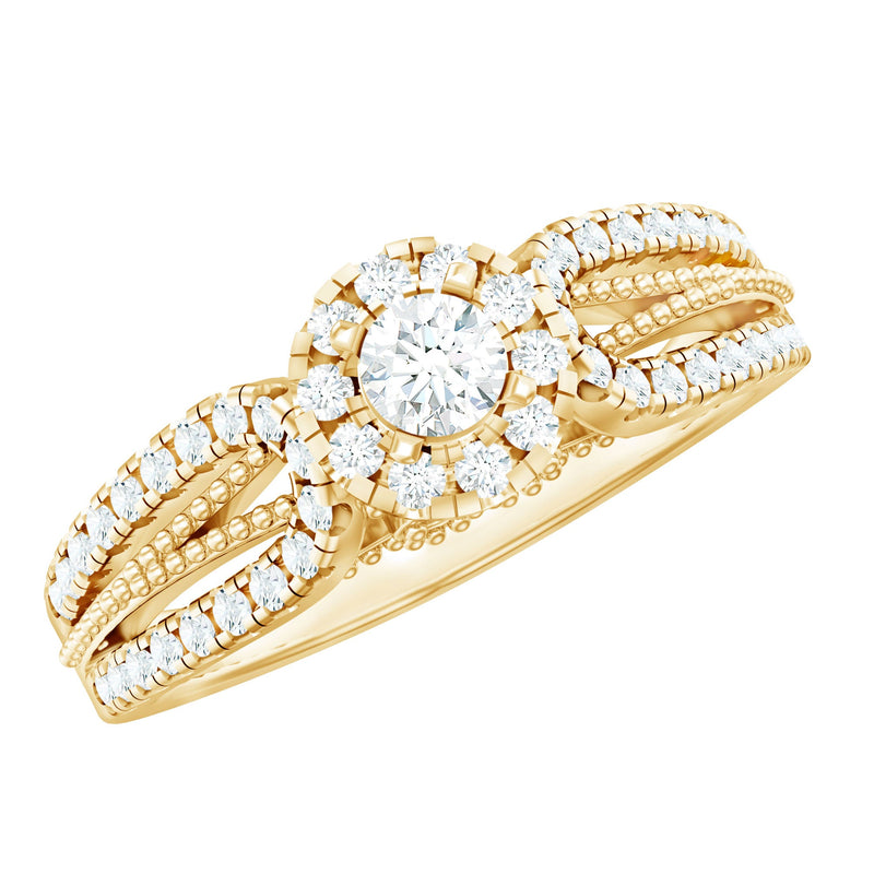 Real Diamond Designer Engagement Ring in Split Shank