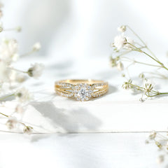 Real Diamond Designer Engagement Ring in Split Shank