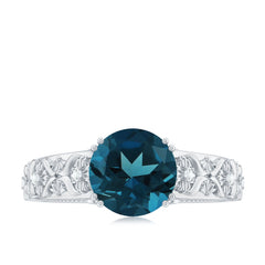 8mm Round London Blue Topaz Vintage Engagement Ring with Certificate