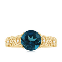 8mm Round London Blue Topaz Vintage Engagement Ring with Certificate