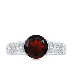 Vintage Looking Garnet Diamond Engagement Ring