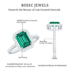 6X8 MM Lab Created Emerald Halo Engagement Ring With Moissanite