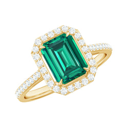 6X8 MM Lab Created Emerald Halo Engagement Ring With Moissanite