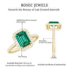 6X8 MM Lab Created Emerald Halo Engagement Ring With Moissanite