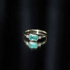 Octagon shape Emerald and Diamond East-West Promise Ring in Bezel Setting