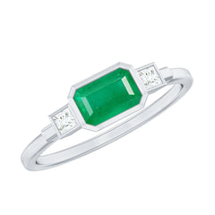 Octagon shape Emerald and Diamond East-West Promise Ring in Bezel Setting