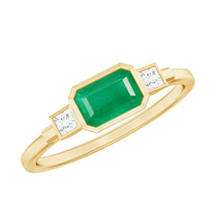 Octagon shape Emerald and Diamond East-West Promise Ring in Bezel Setting