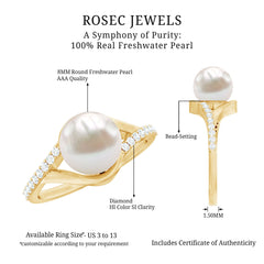 Freshwater Pearl and Diamond Classic Engagement Ring