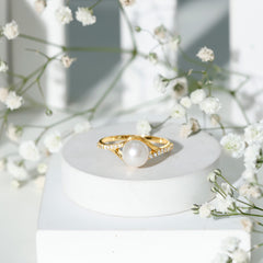 Freshwater Pearl and Diamond Classic Engagement Ring
