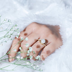 Freshwater Pearl and Diamond Classic Engagement Ring