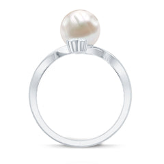 Freshwater Pearl Solitaire Ring with Diamond Trio