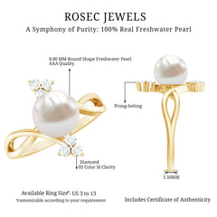 Freshwater Pearl Solitaire Ring with Diamond Trio