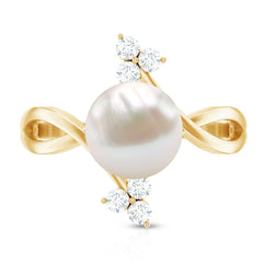 Freshwater Pearl Solitaire Ring with Diamond Trio