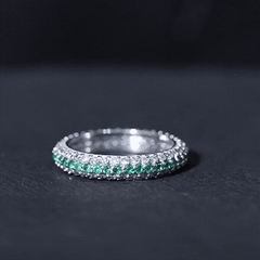 Genuine Emerald and Diamond Three Row Wedding Band