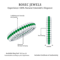 Genuine Emerald and Diamond Three Row Wedding Band