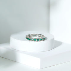 Genuine Emerald and Diamond Three Row Wedding Band