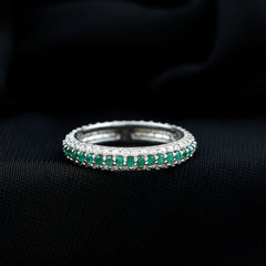 Genuine Emerald and Diamond Three Row Wedding Band