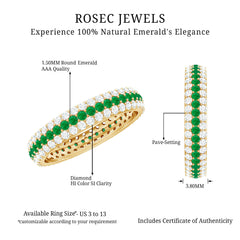 Genuine Emerald and Diamond Three Row Wedding Band