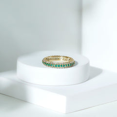 Genuine Emerald and Diamond Three Row Wedding Band