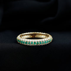 Genuine Emerald and Diamond Three Row Wedding Band