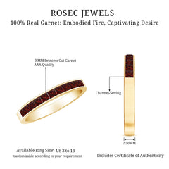 Natural Princess Cut Garnet Half Eternity Ring in Channel Set