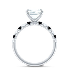 Claw Set Moissanite Engagement Ring With Black Diamond