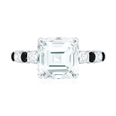 Claw Set Moissanite Engagement Ring With Black Diamond