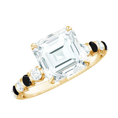 Claw Set Moissanite Engagement Ring With Black Diamond
