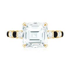 Claw Set Moissanite Engagement Ring With Black Diamond