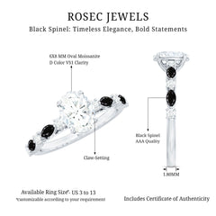 Certified Moissanite Oval Engagement Ring with Real Black Spinel