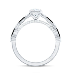 Certified Moissanite Oval Engagement Ring with Real Black Spinel