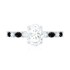 Certified Moissanite Oval Engagement Ring with Real Black Spinel