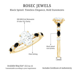 Certified Moissanite Oval Engagement Ring with Real Black Spinel