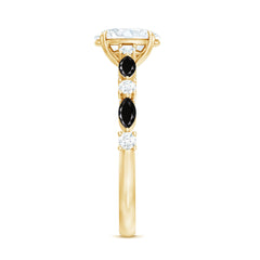 Certified Moissanite Oval Engagement Ring with Real Black Spinel
