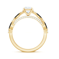 Certified Moissanite Oval Engagement Ring with Real Black Spinel