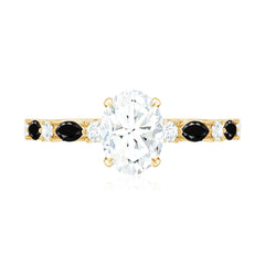 Certified Moissanite Oval Engagement Ring with Real Black Spinel
