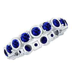 Certified Round Cut Lab Grown Blue Sapphire Eternity Band Ring