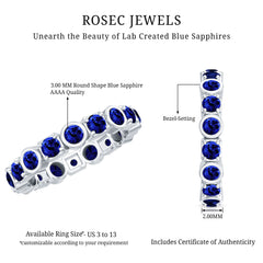 Certified Round Cut Lab Grown Blue Sapphire Eternity Band Ring
