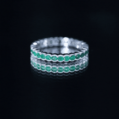 Beaded Bezel Set Emerald Full Eternity Stackable Ring
