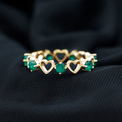 Minimalist Emerald Heart Shape Wedding Band