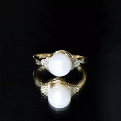Pure Freshwater Pearl Bypass Engagement Ring with Diamond Trio