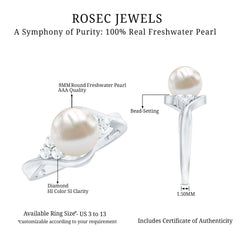 Pure Freshwater Pearl Bypass Engagement Ring with Diamond Trio