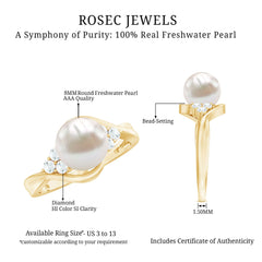 Pure Freshwater Pearl Bypass Engagement Ring with Diamond Trio