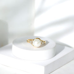 Pure Freshwater Pearl Bypass Engagement Ring with Diamond Trio
