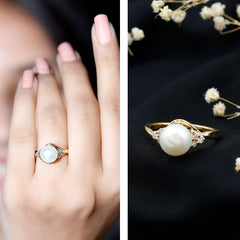 Pure Freshwater Pearl Bypass Engagement Ring with Diamond Trio