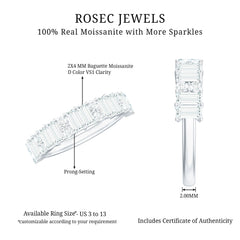 Baguette and Round Moissanite Half Eternity Band Ring