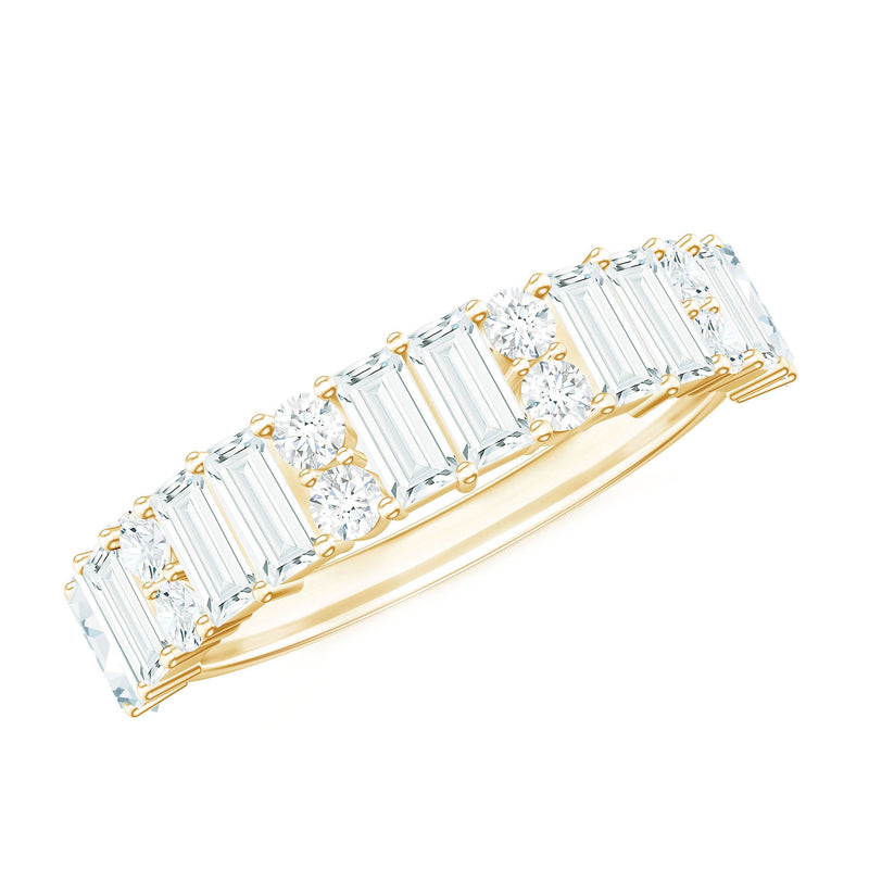 Baguette and Round Moissanite Half Eternity Band Ring