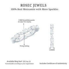 Certified Moissanite Eternity Wedding Band Ring in Prong Setting