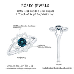 Flower Inspired London Blue Topaz and Diamond Engagement Ring