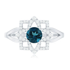 Flower Inspired London Blue Topaz and Diamond Engagement Ring
